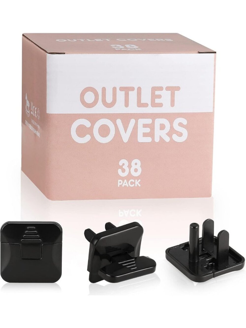 38-Pack Black Child Proof Outlet Covers - Safety Plug Protectors for Baby Safety